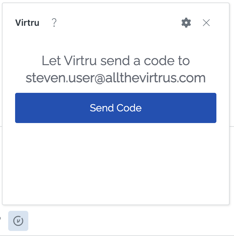 Send Code verification screen