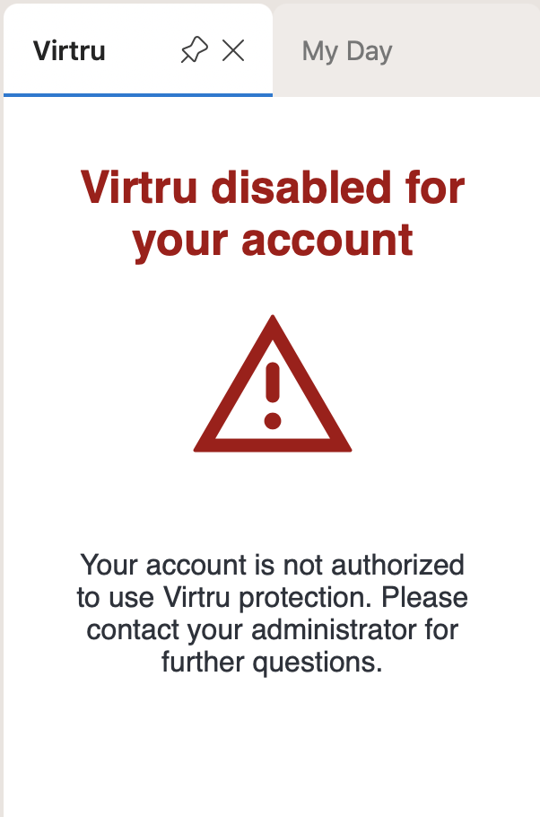 Virtru disabled for your account prompt - O365