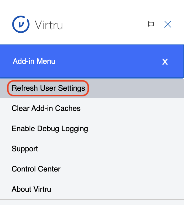 Refresh User Settings button