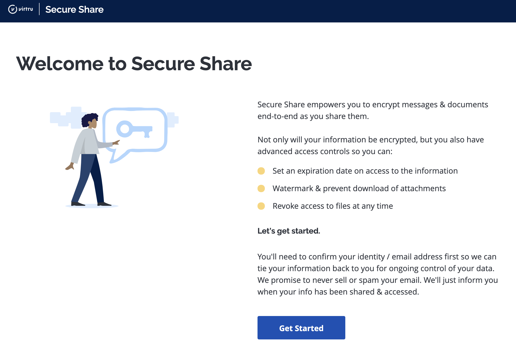 Secure Share Welcome page