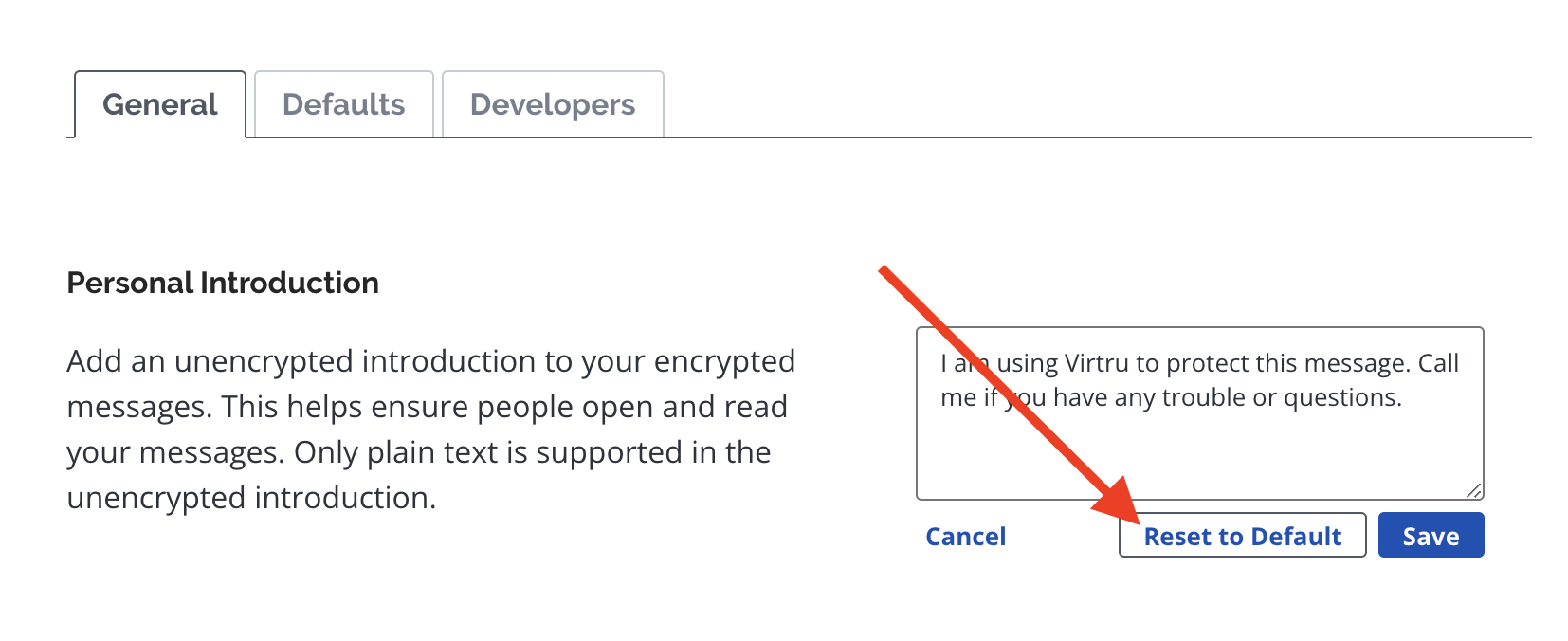 Reset to Default option