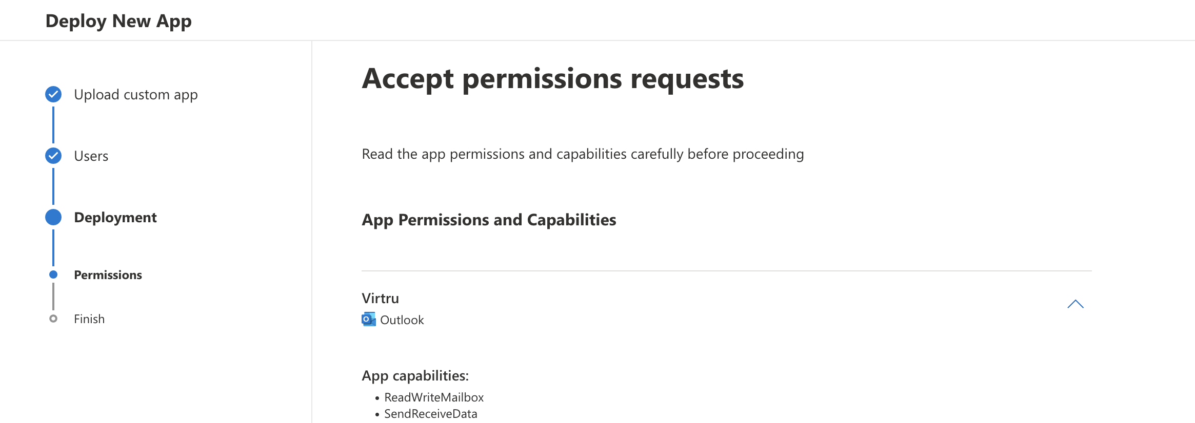 Permissions confirmation page