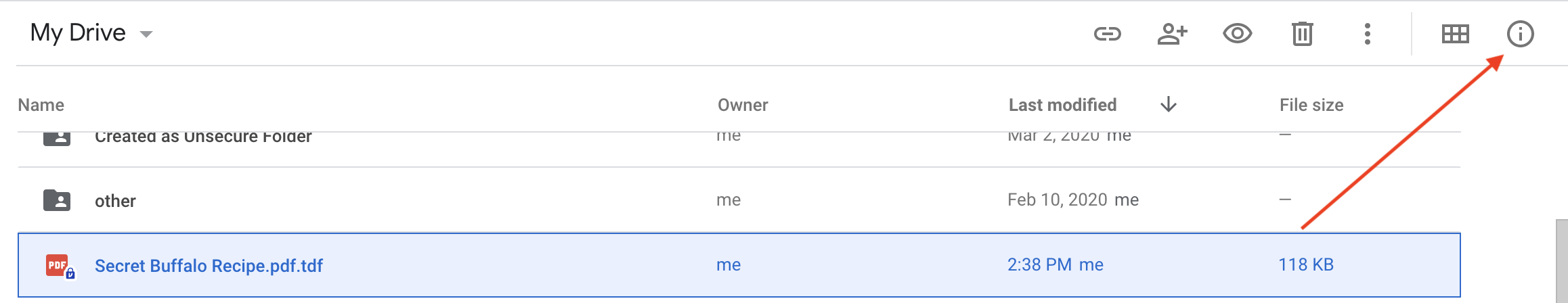 Drive detail pane button