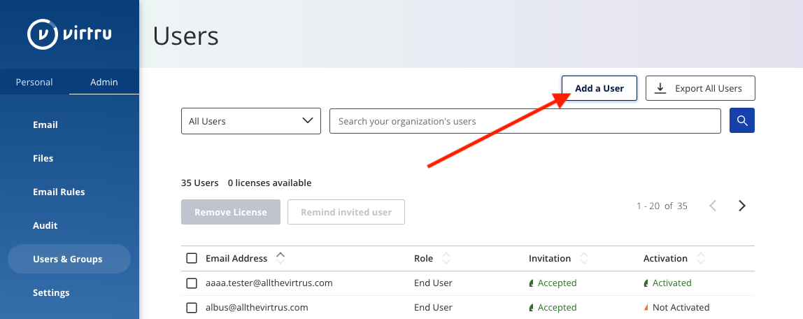 Add a User button