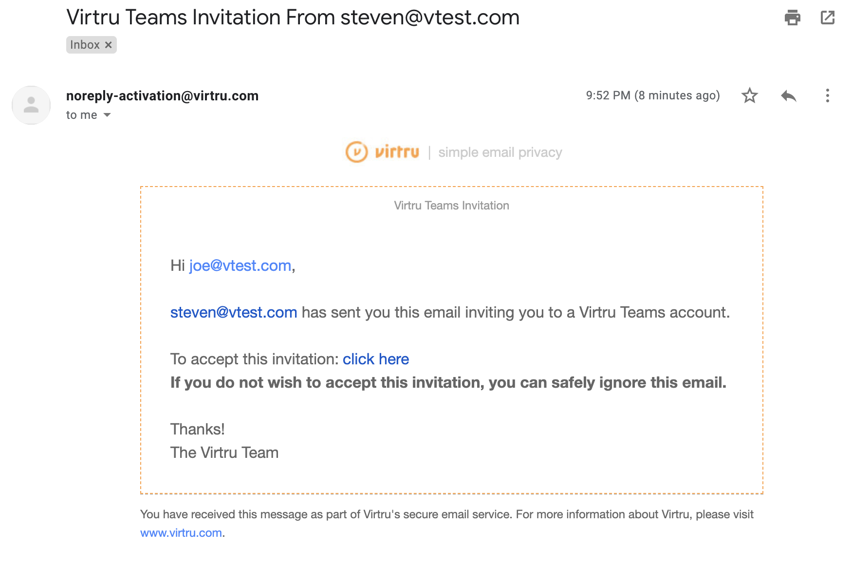 Invitation email