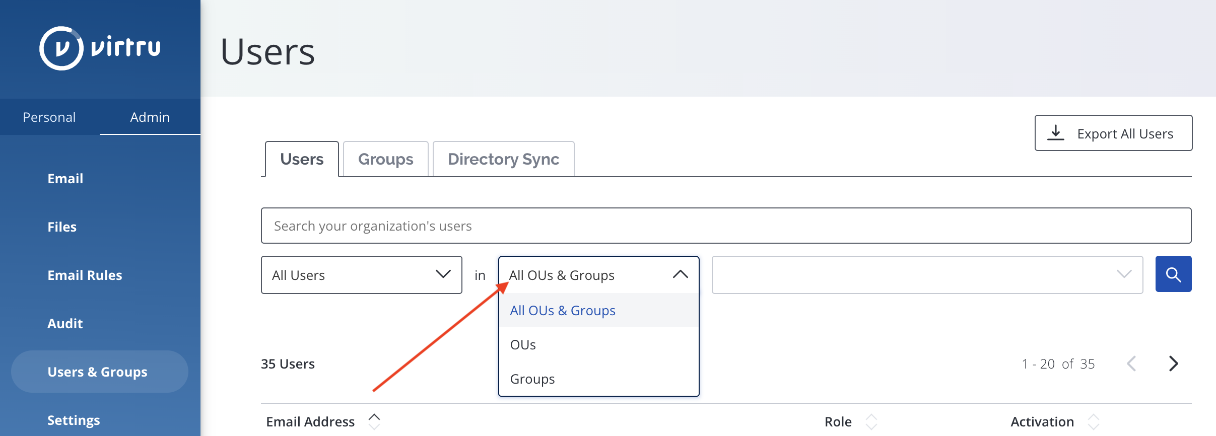 OU/Group filter