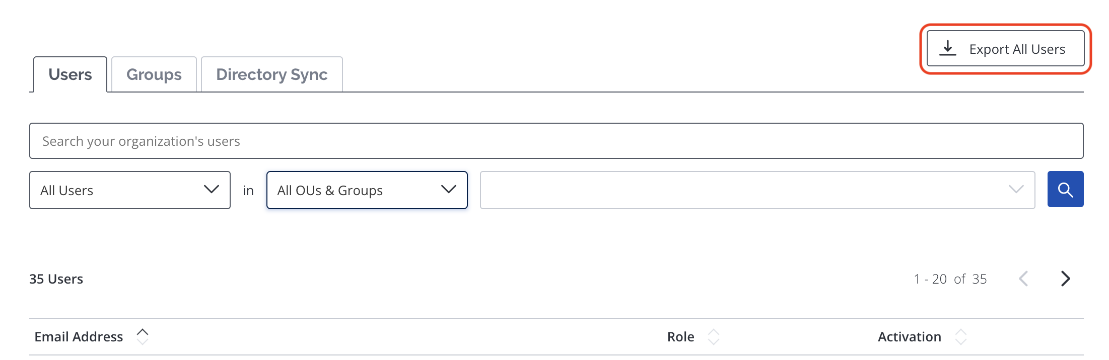Export All Users button
