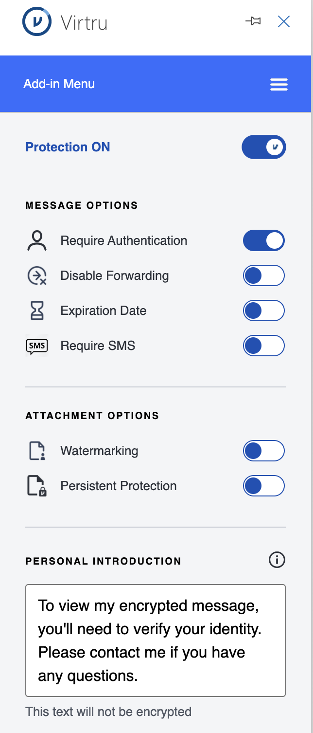 Message and attachment options