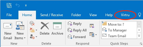 Virtru tab in Outlook's menu
