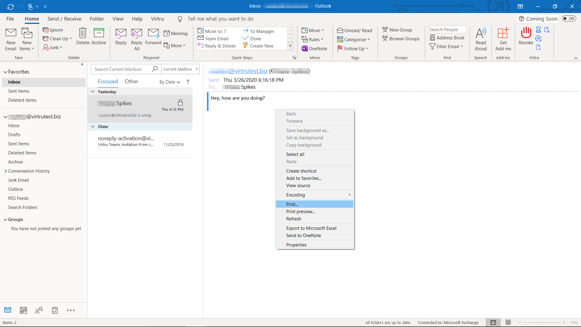 Right-click menu