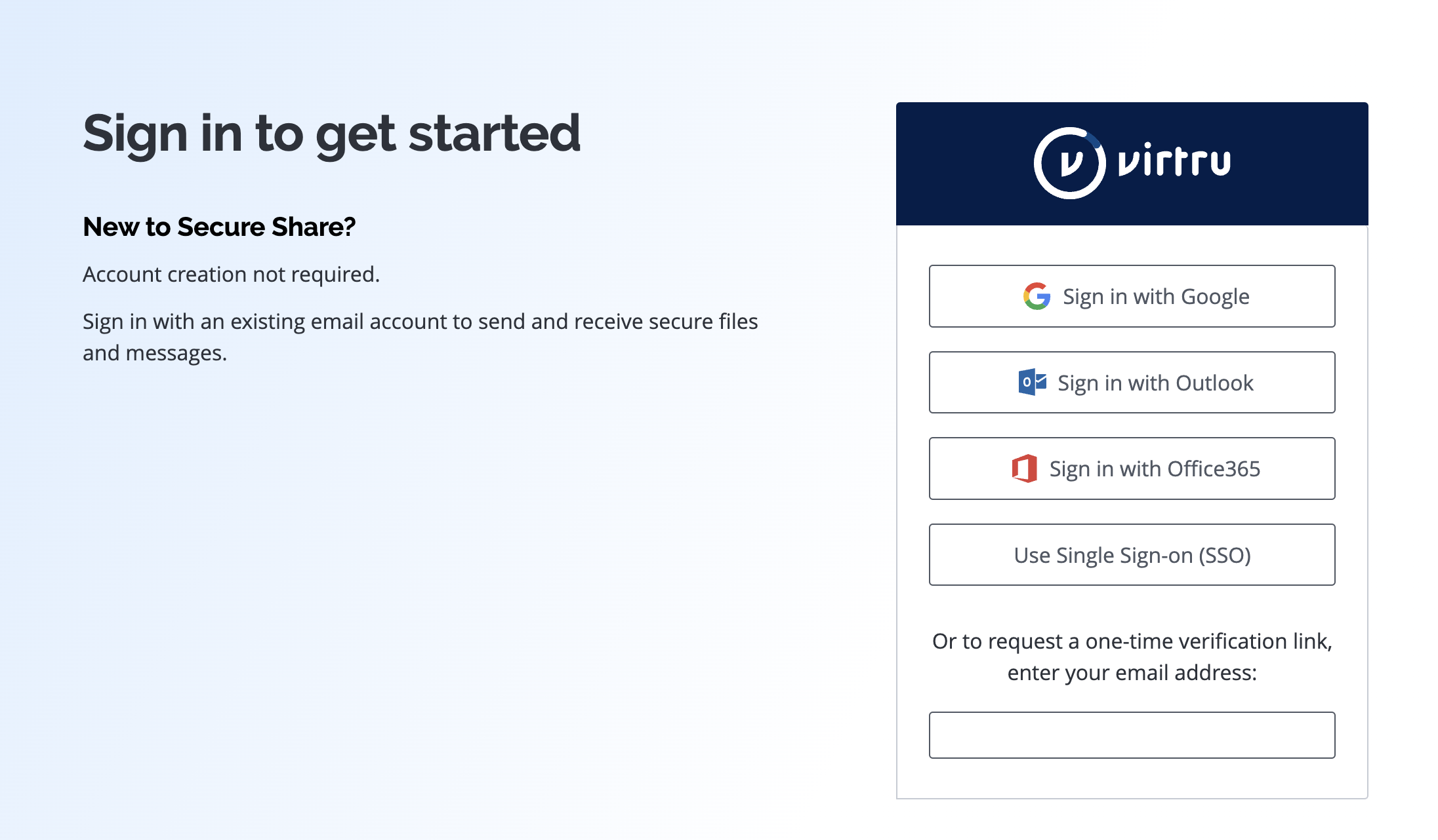 Secure Share Sign in page