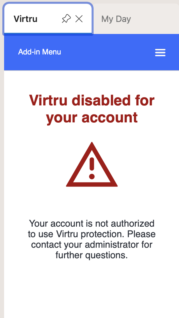 Virtru disabled for your account prompt - O365