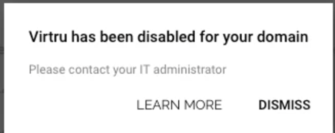 Virtru has been disabled for your domain prompt