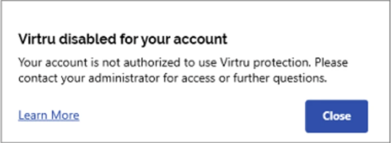 Virtru disabled for your account