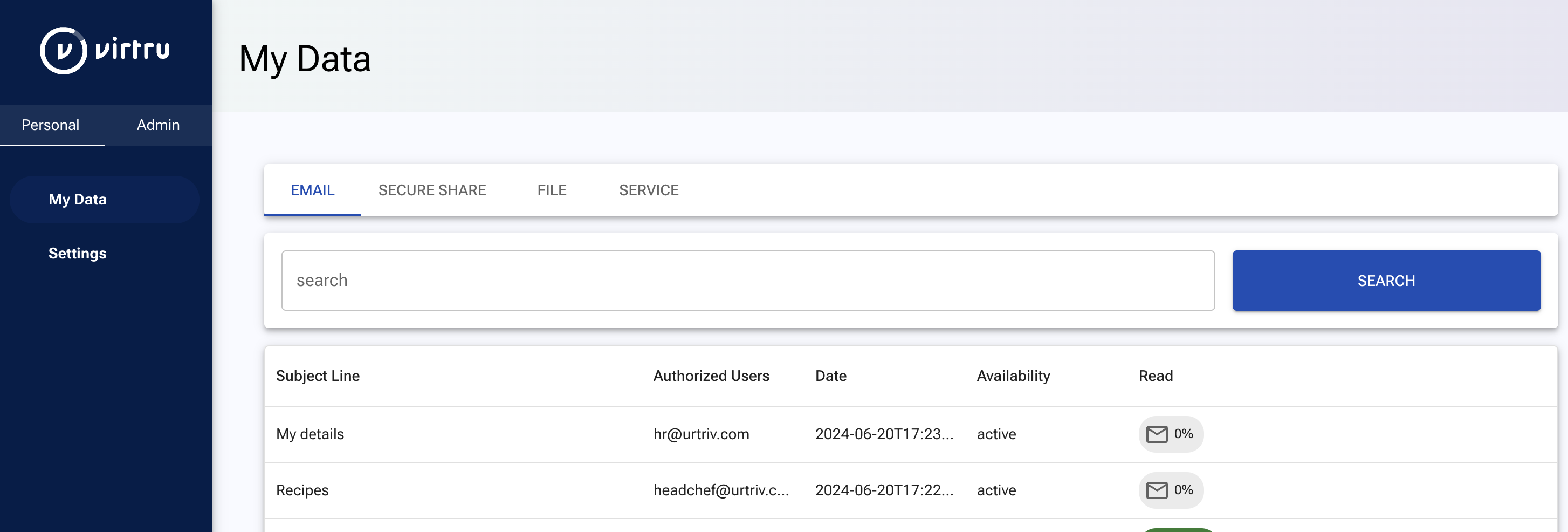 My Data page