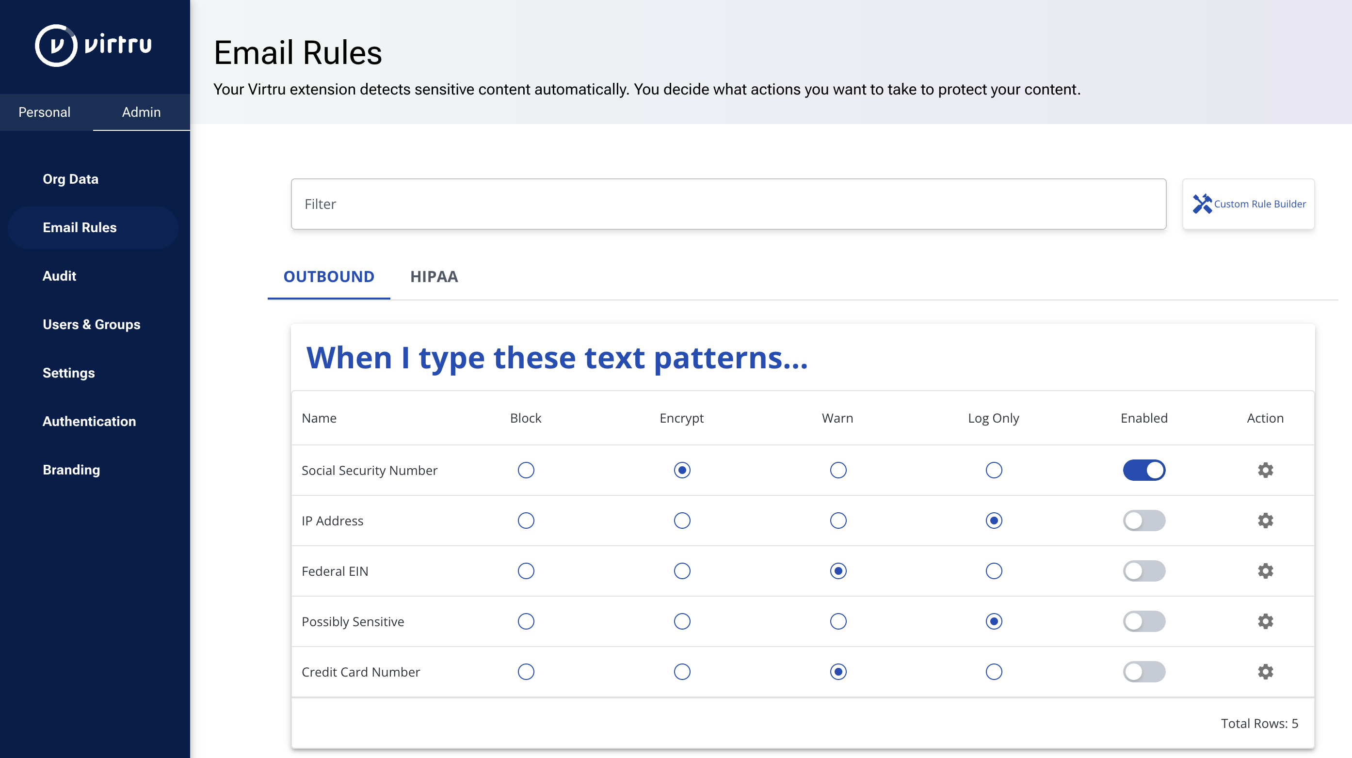 Email Rules page
