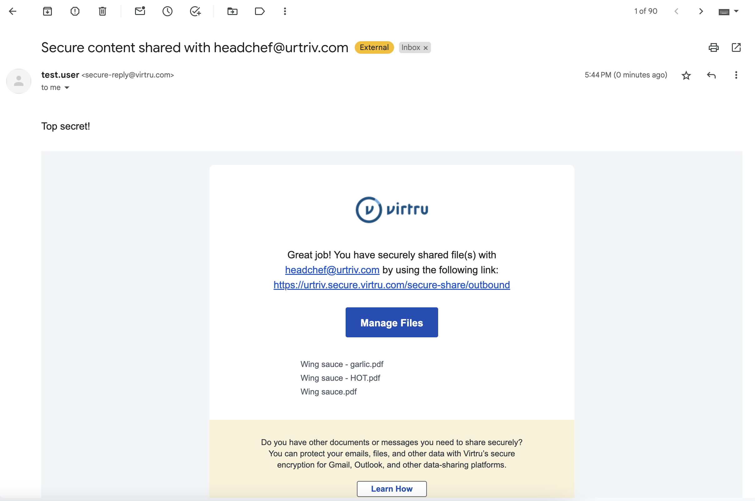Sender email copy
