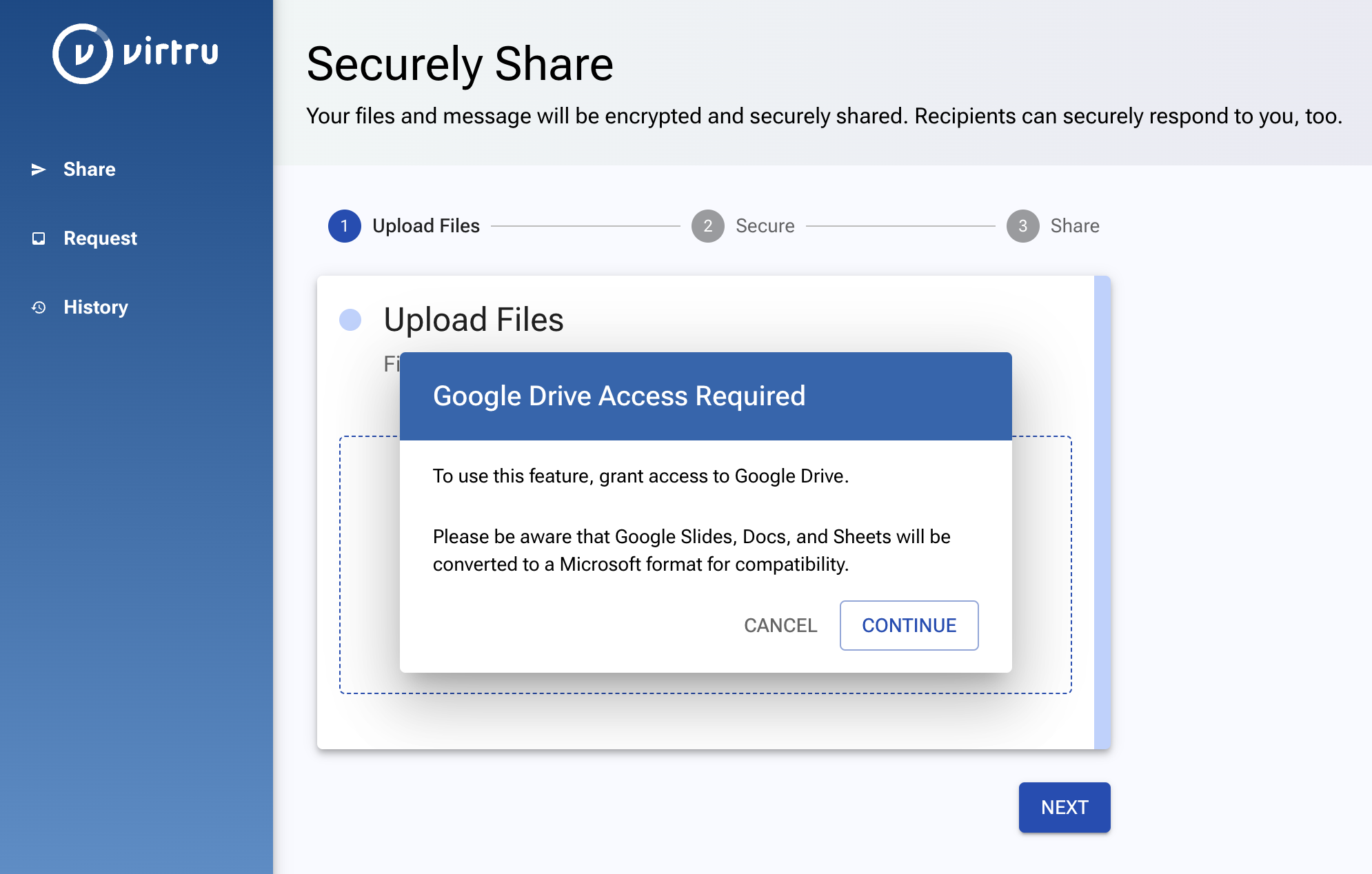 Google Drive Access Required prompt
