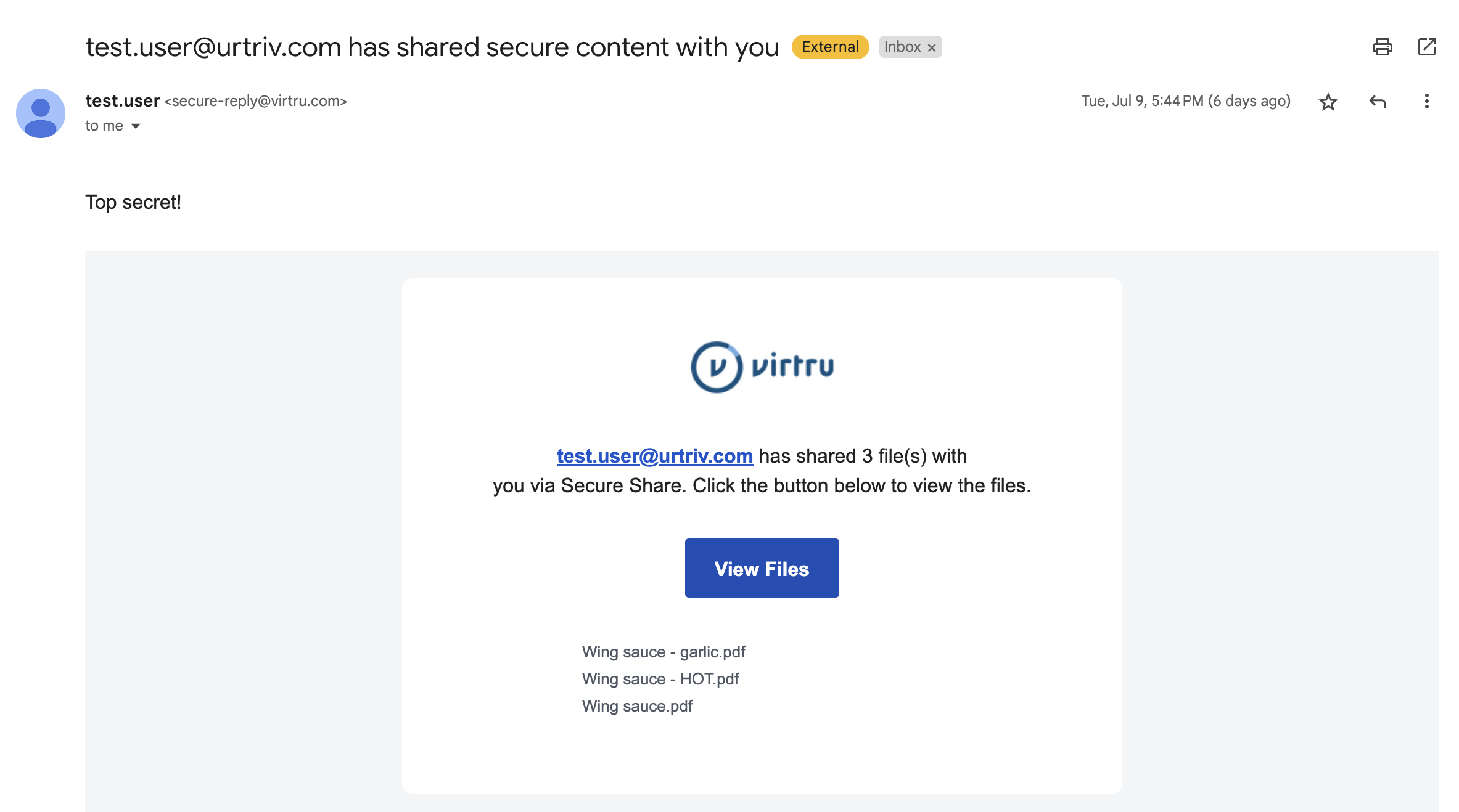 Recipient email copy