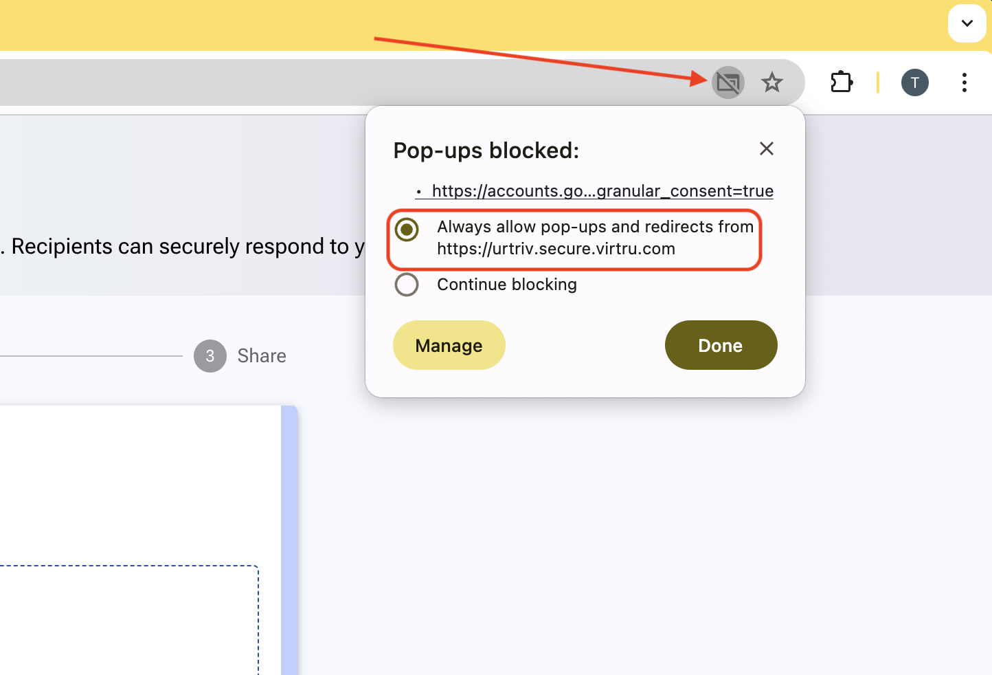 Pop-ups control prompt