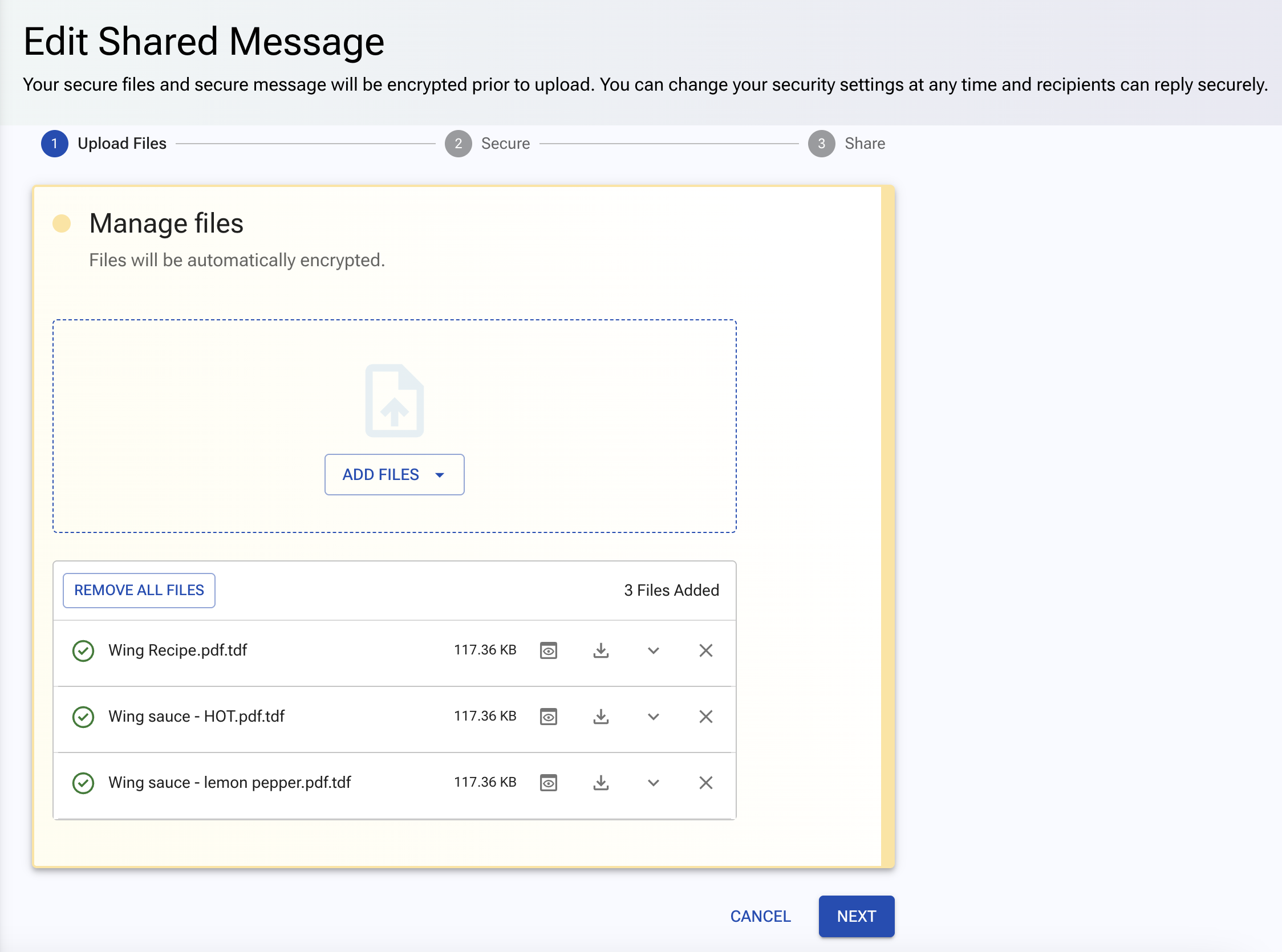 Manage files step