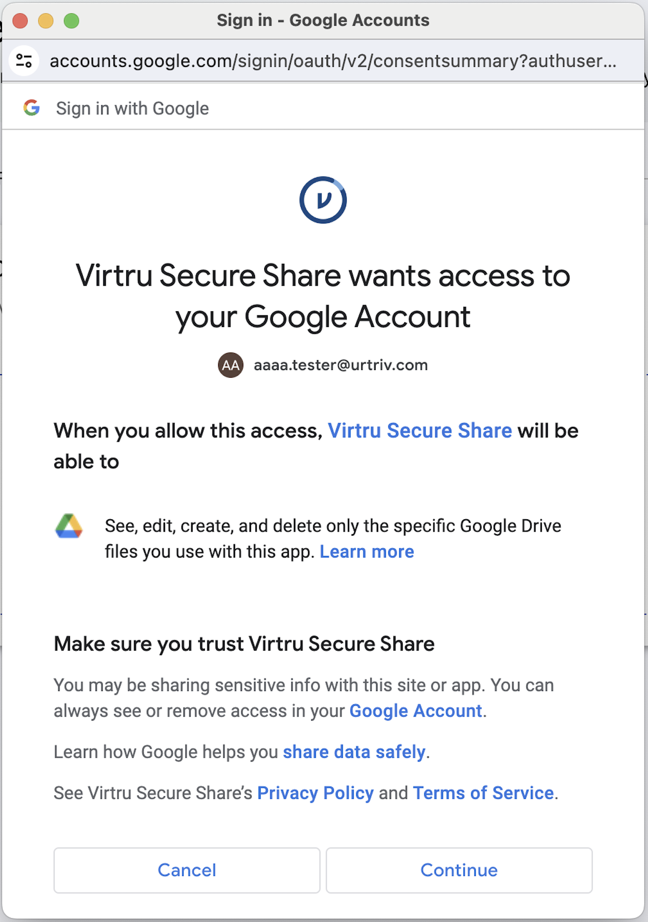 Google permission prompt