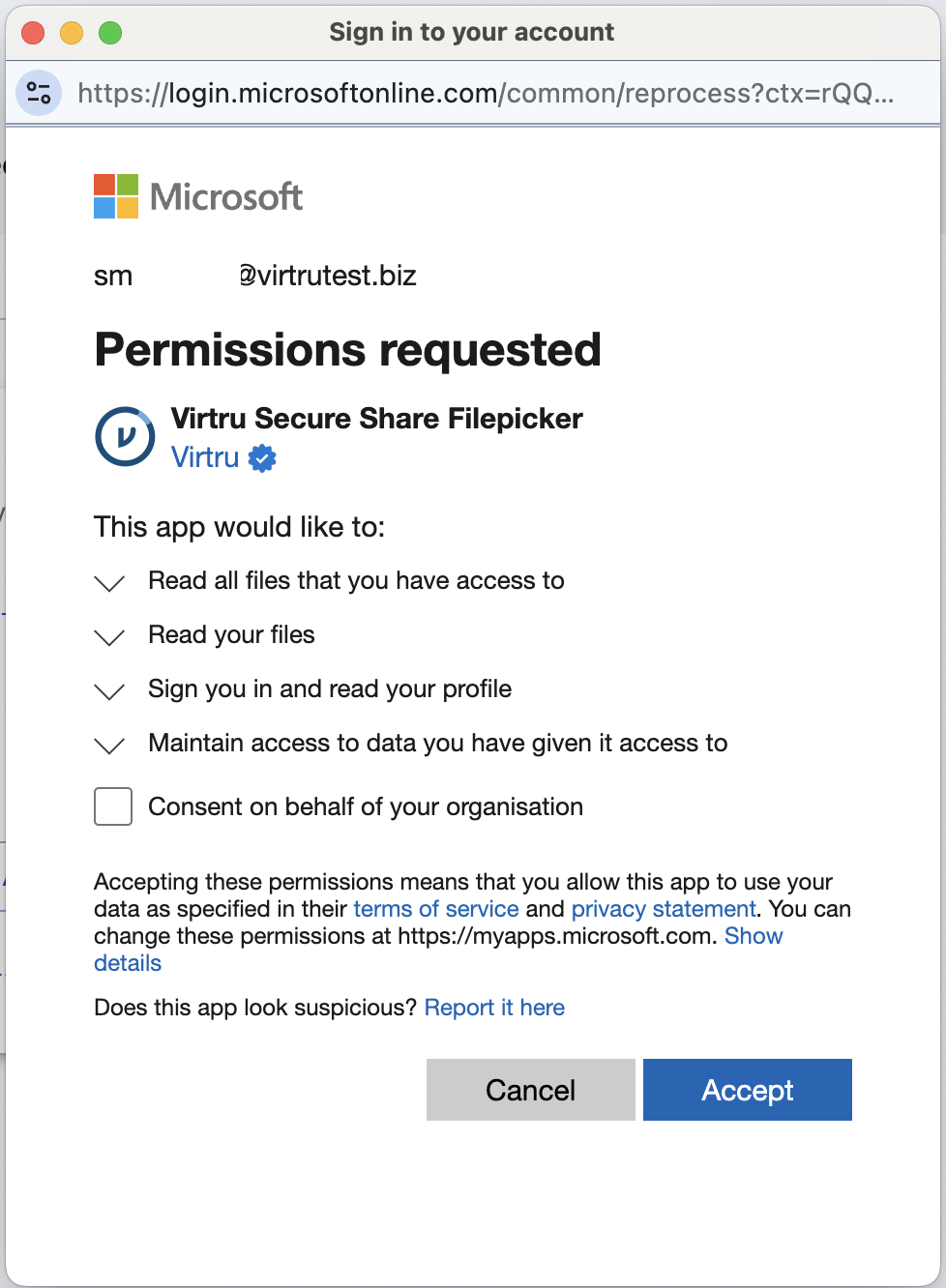 Microsoft permission prompt