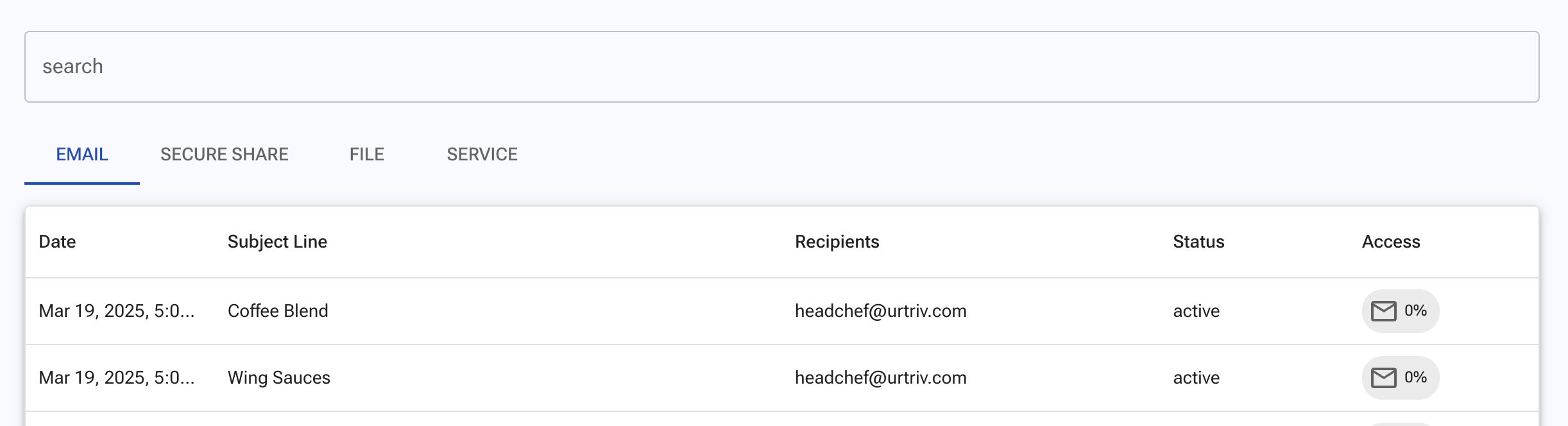 Email tab