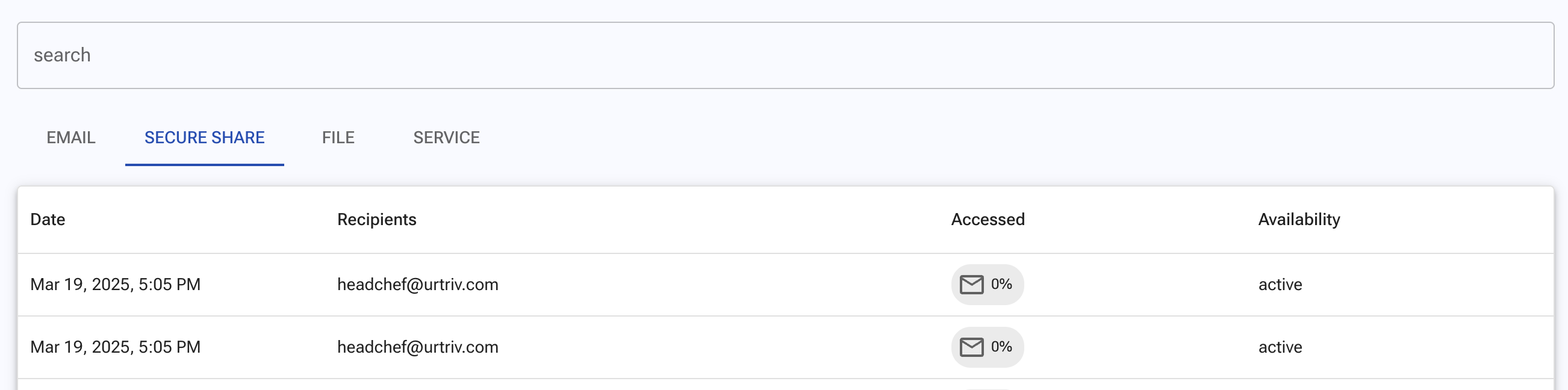 Secure Share tab
