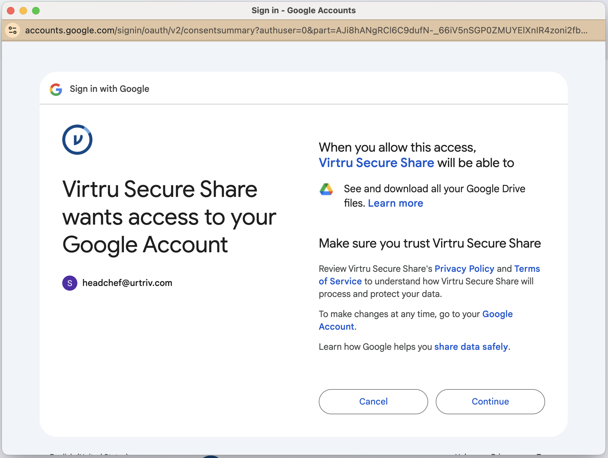 Google permission prompt