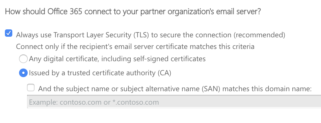 How should office 365 connect to your partner organizations email server?