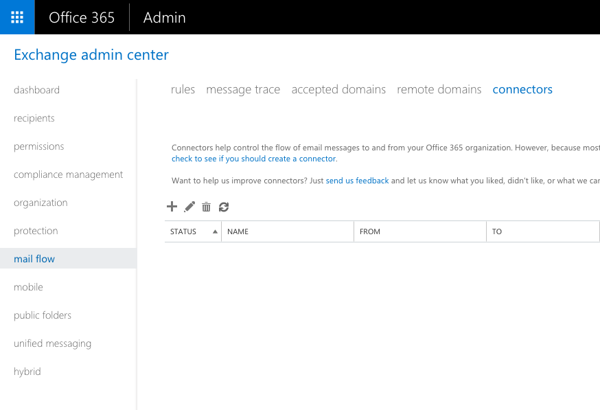 Office 365 admin center mail flow section