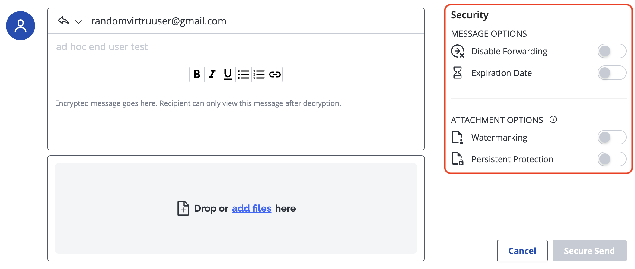Secure reply with security options