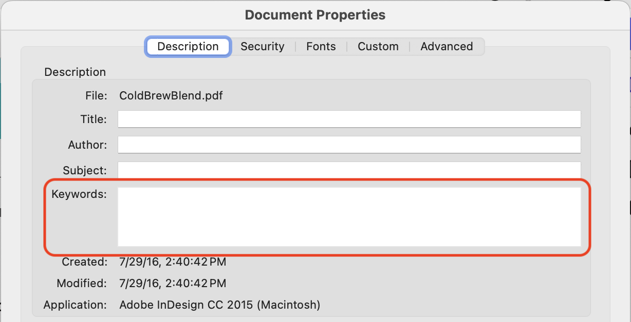 Keywords Document Property