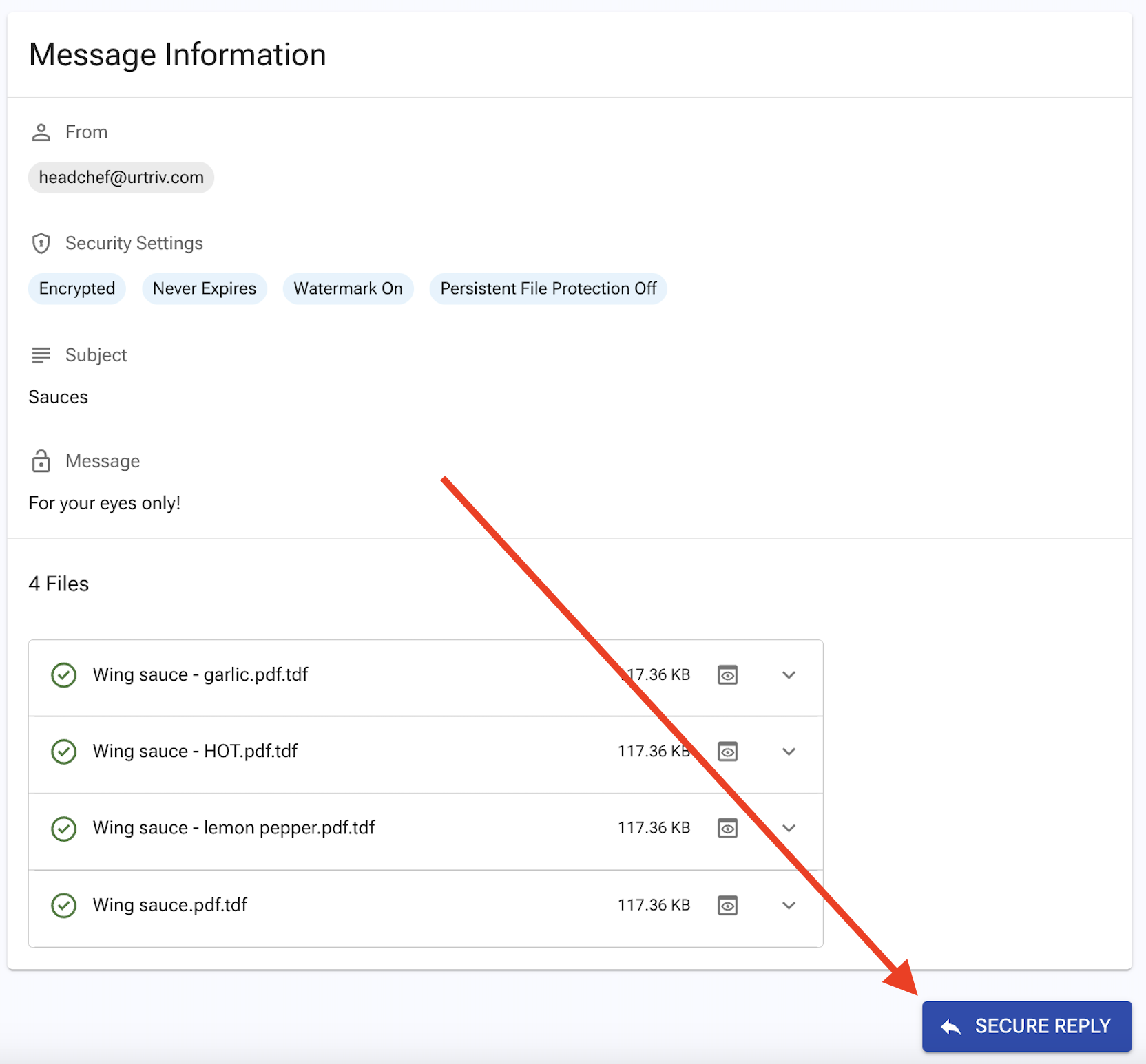 SECURE REPLY button