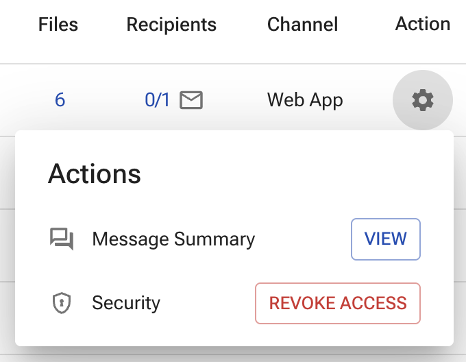 Actions menu
