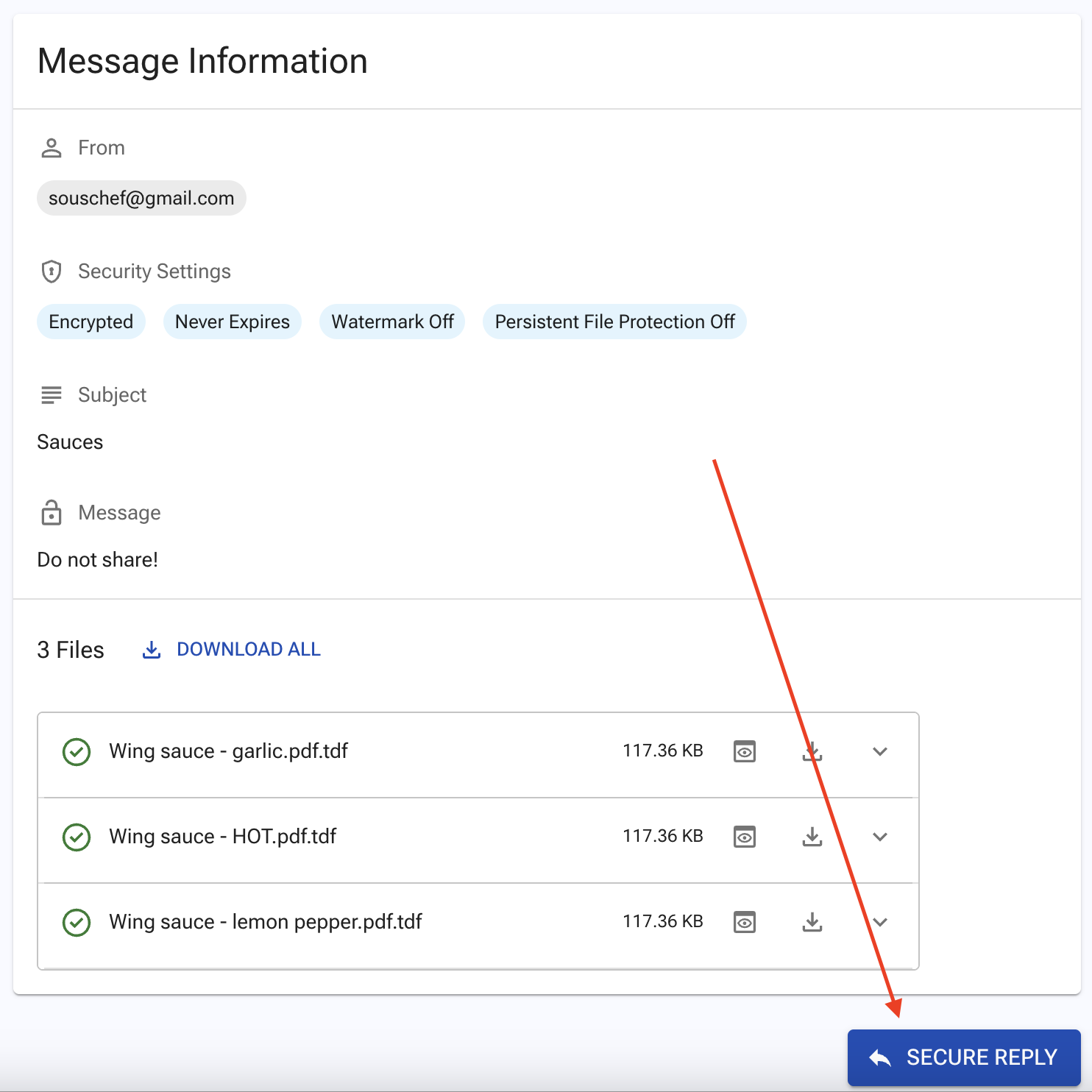 SECURE REPLY button
