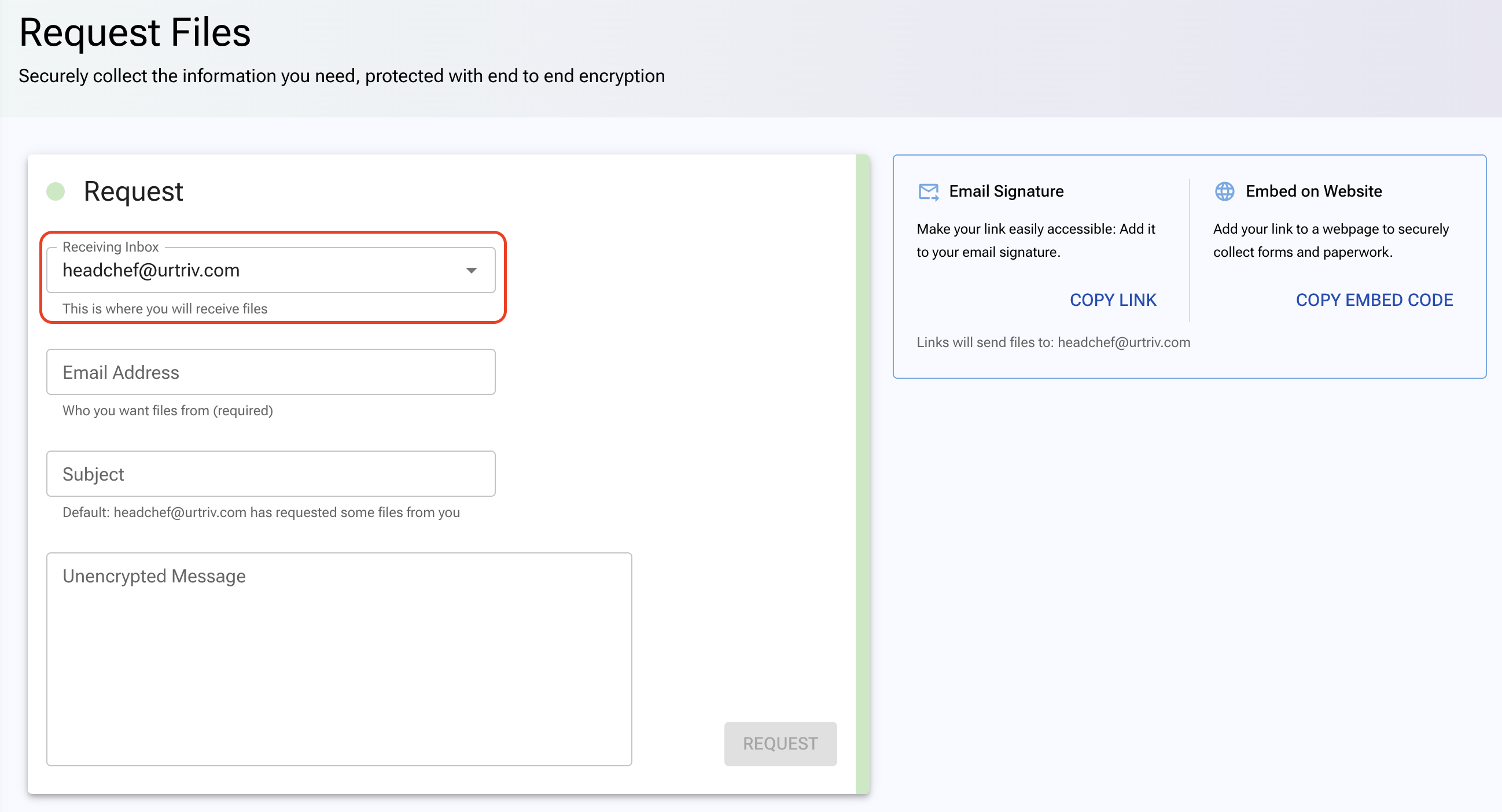 Receiving Inbox field