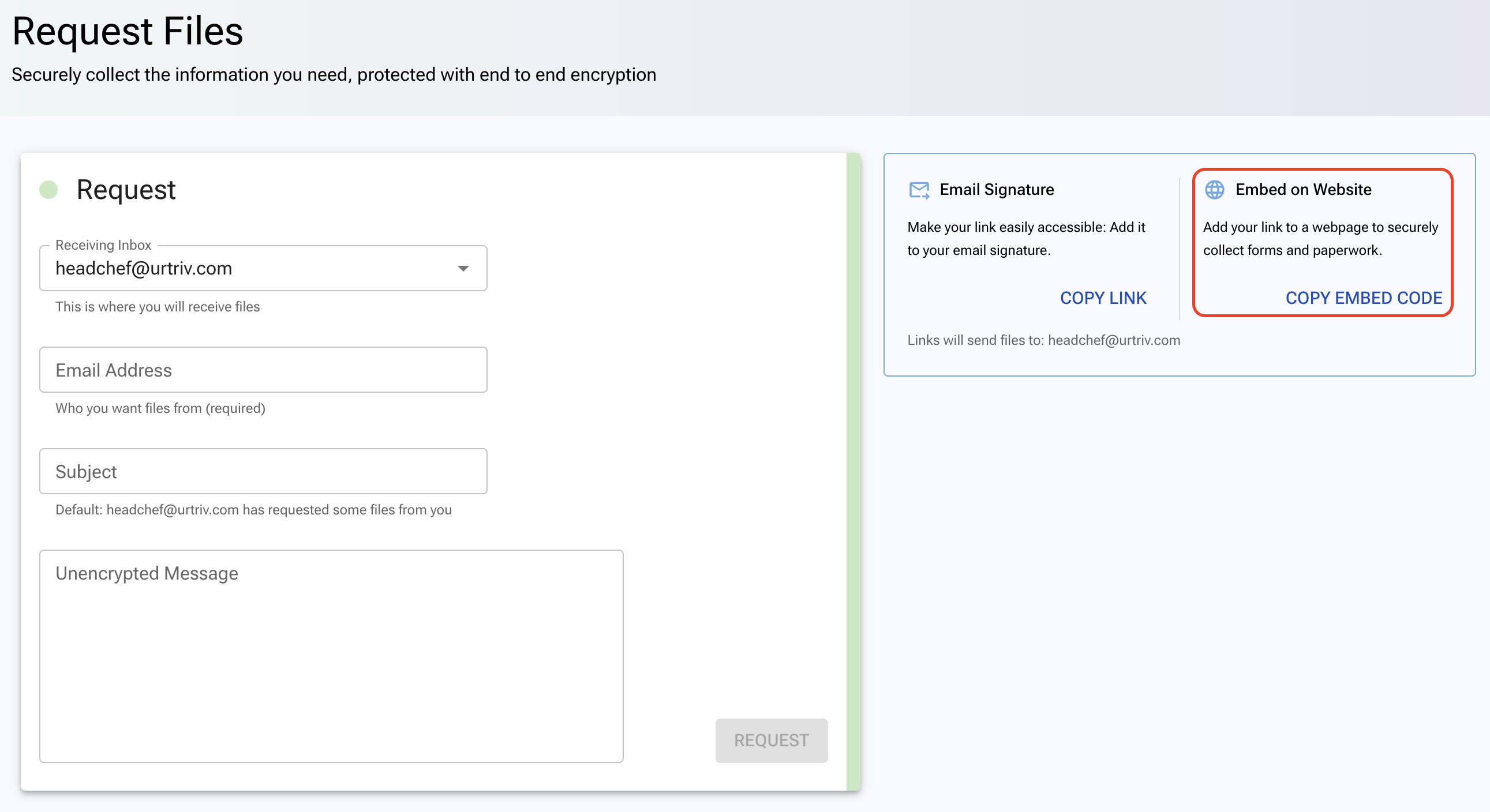 COPY EMBED CODE option