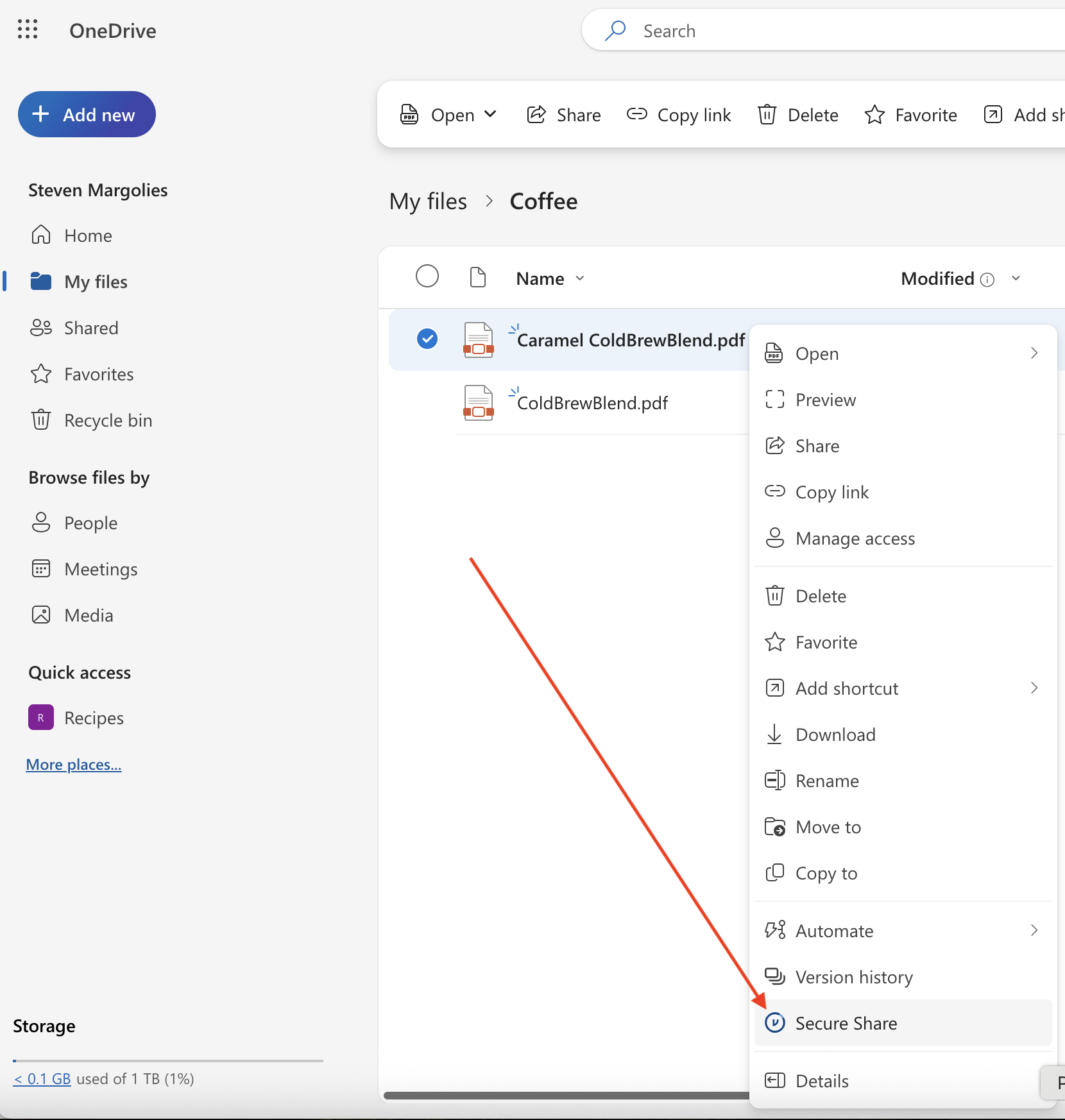 Secure Share in OneDrive