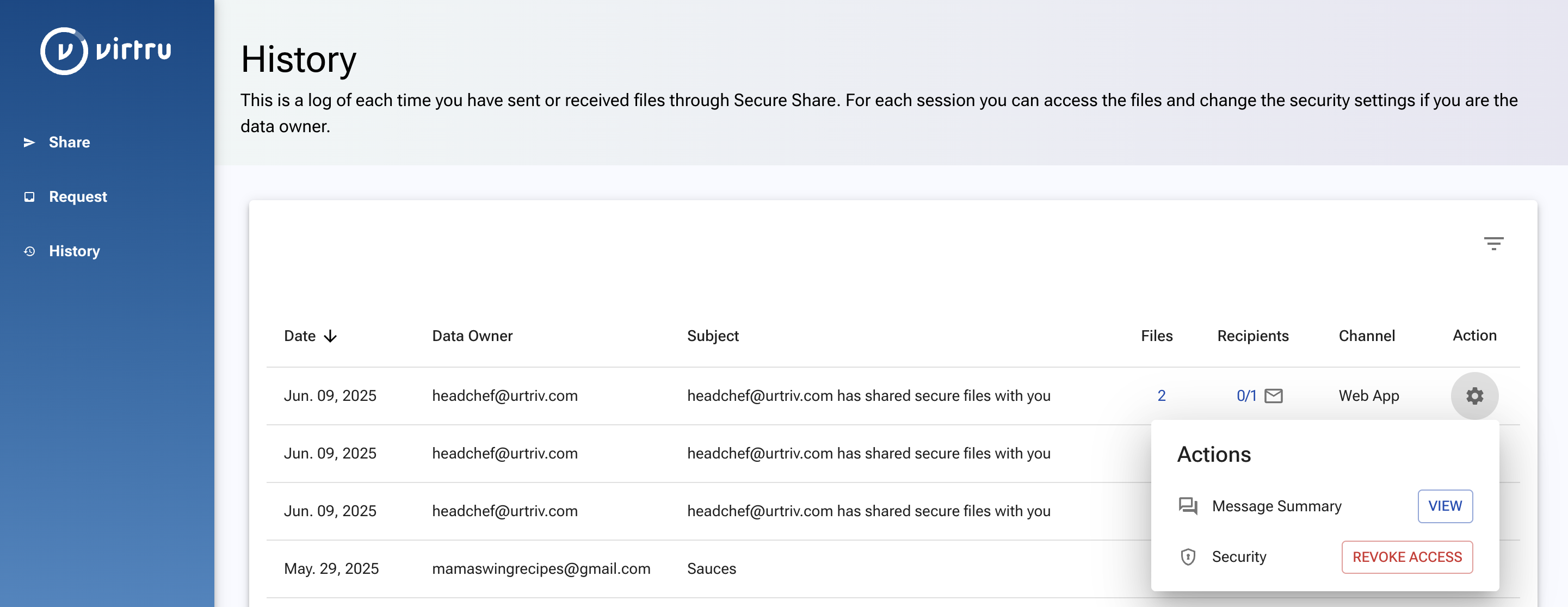 Secure Share action menu
