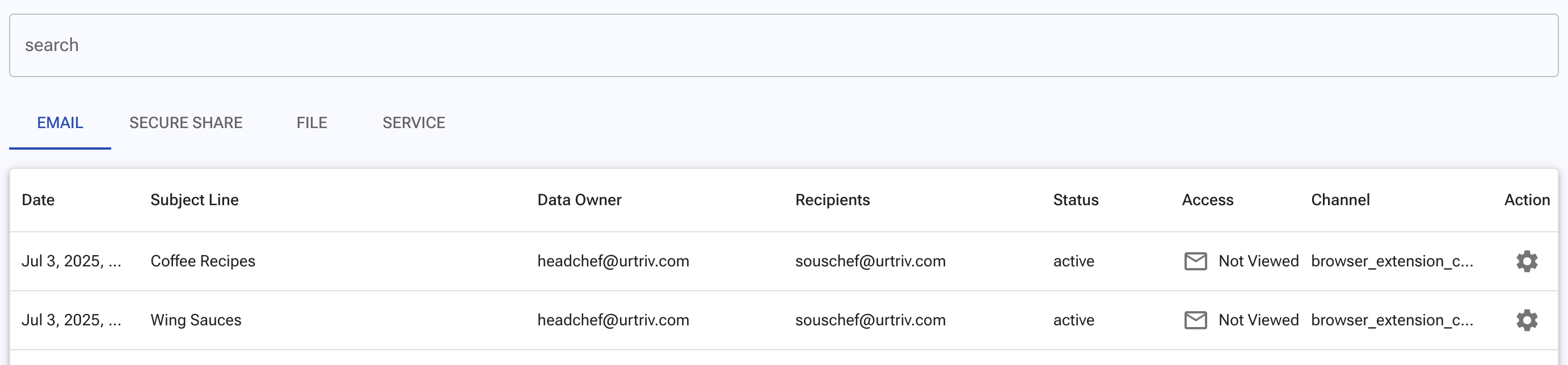 Email tab