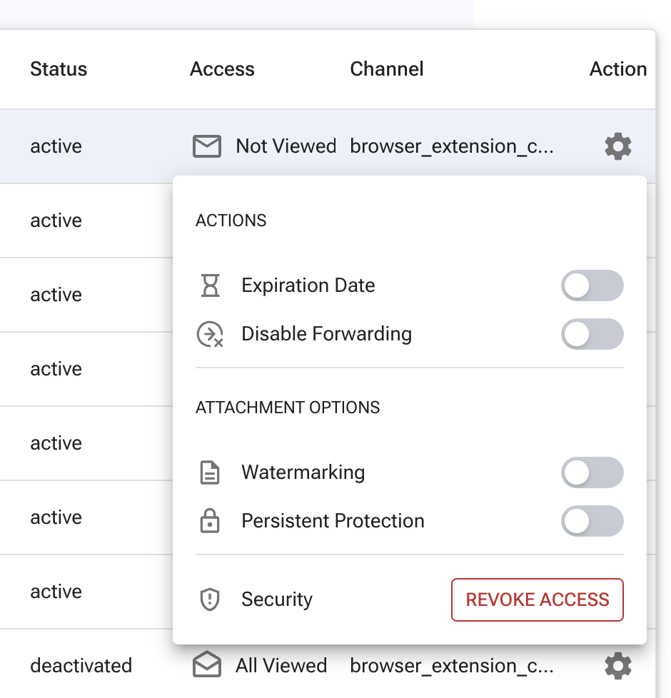 Actions gear in policy list