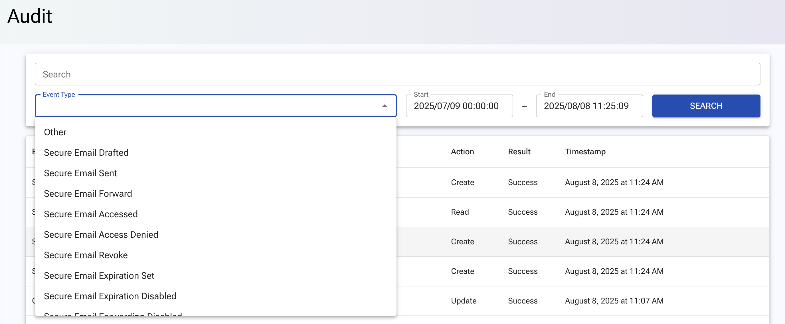 Event type filter
