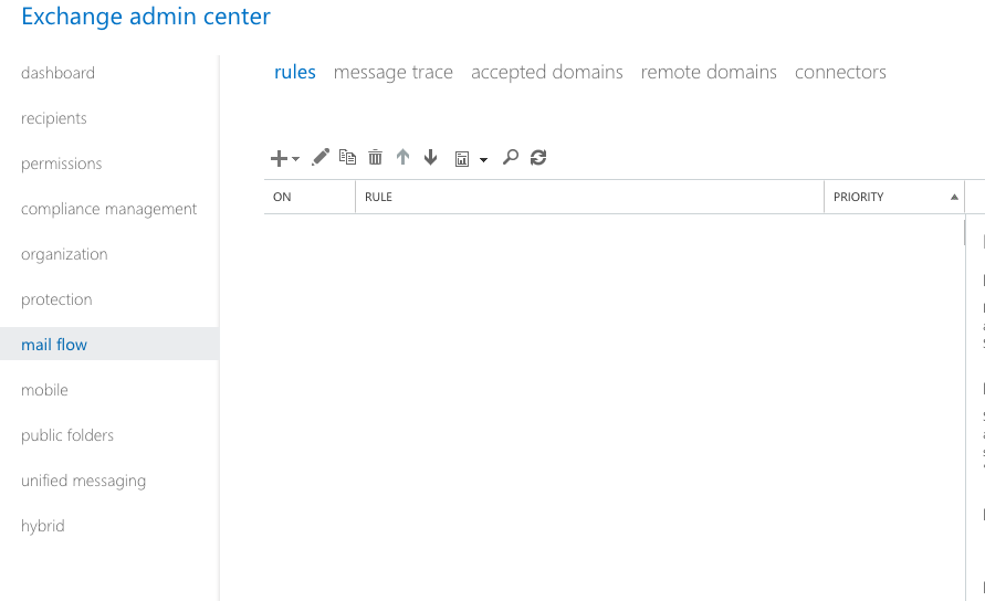 Office 365 admin center mail flow section