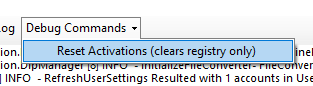 Reset Activations option highlighted in debug command menu