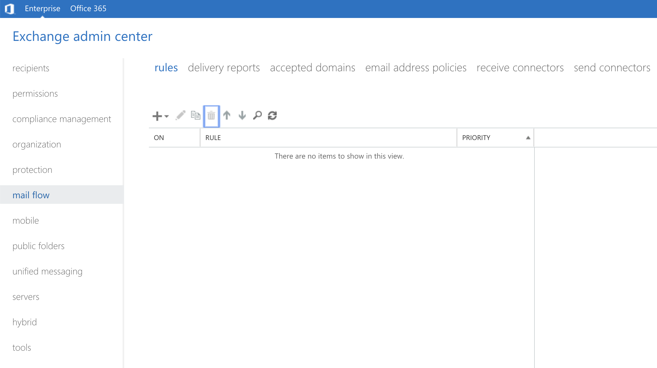 exchange admin center mail flow setup rules section