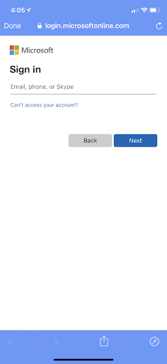Microsoft Sign in screen on Virtru app