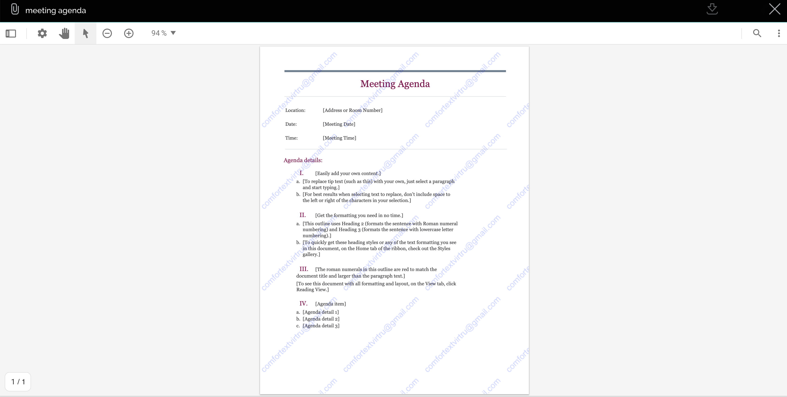 Watermarked file as viewed in the Secure Reader