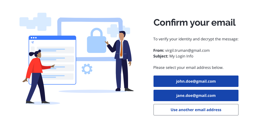 Secure Reader Landing Page - select email address